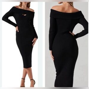 NWT  ASTR The Label Cut Out Off The Shoulder Sweater Dress Black Size Large